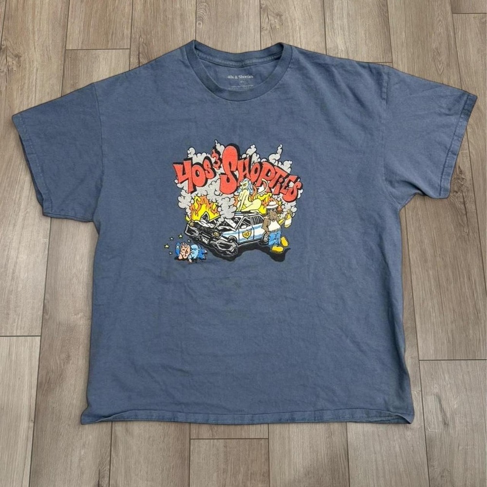 40s & Shorties blue cotton t-shirt y2k skater style Size XL